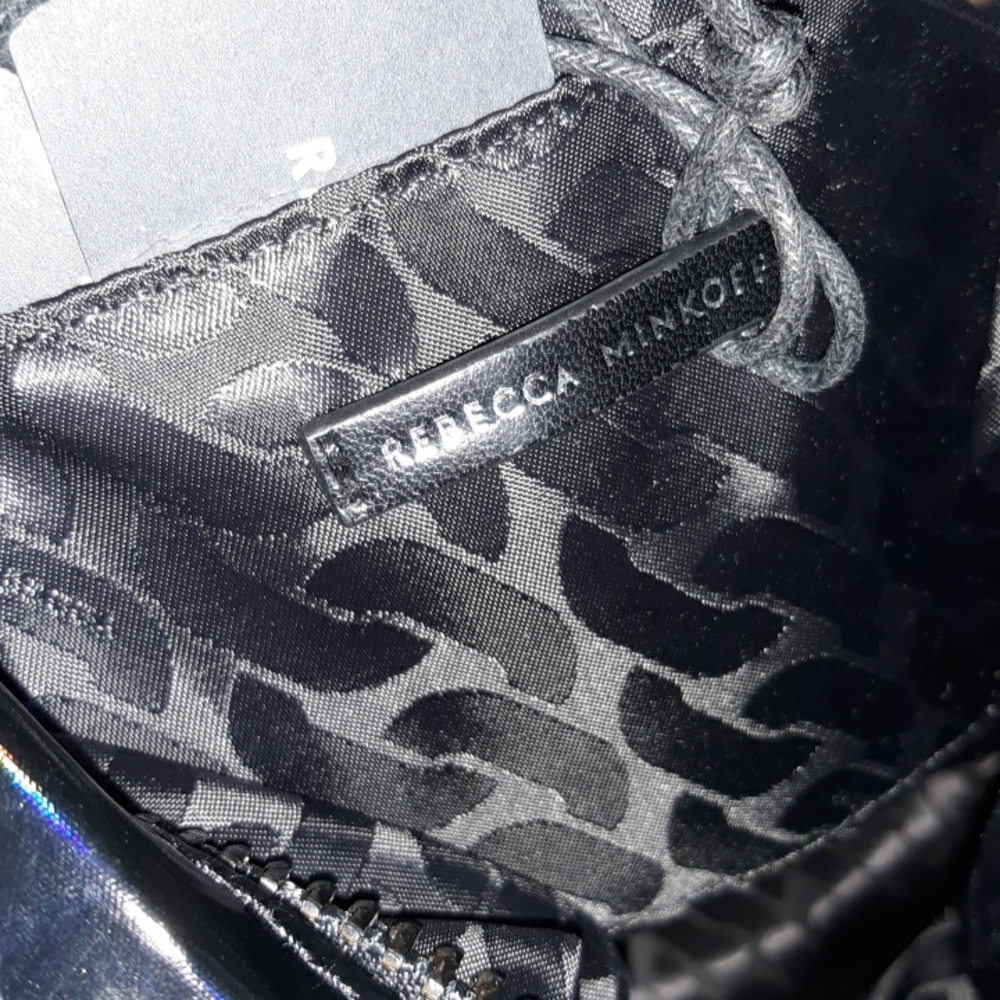 Rebecca Minkoff "Julian" Holographic Black/Black Nylon Medium Zip Backpack - Picture 16 of 17